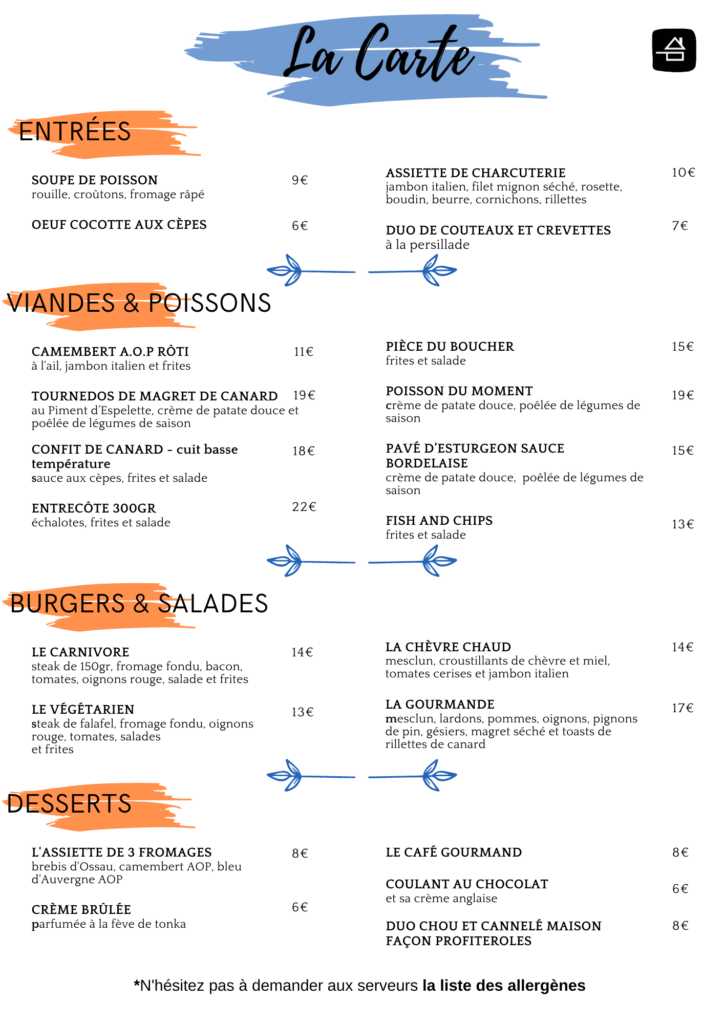La carte du Relais de l'Estuaire - Restaurant proche de Blaye